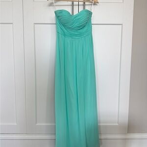 Donna Morgan Green Ruched Strapless Gown